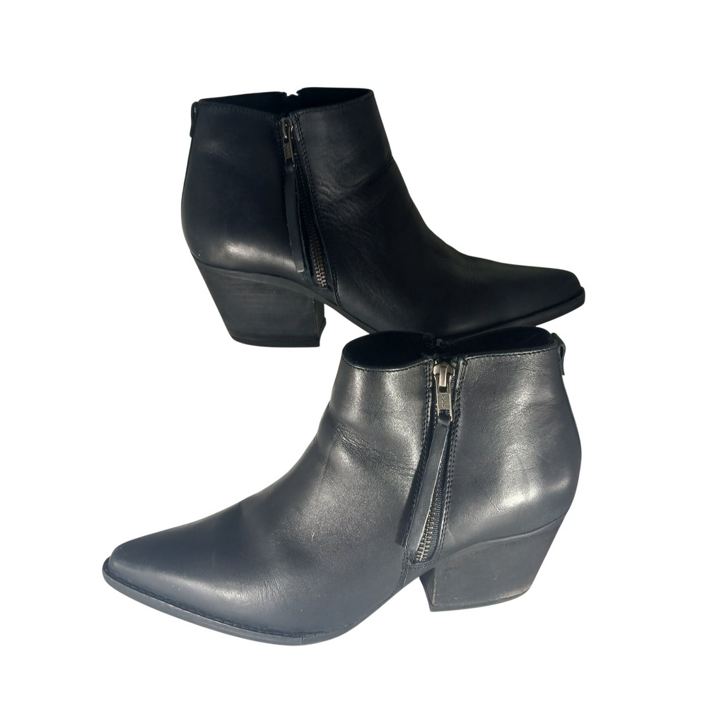 Artisan Zigi Vellan‎ Ankle Boots 9M Black Leather Pointed Toe Block Heel Bootie